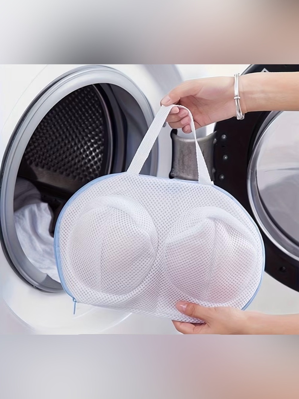 3 White Mesh Bra Washing Bag with Handle - Picture 1 of 2